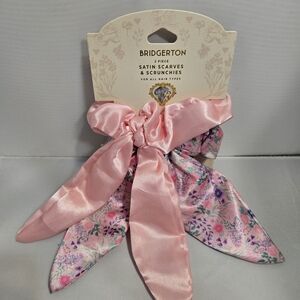 Bridgerton Pink Satin Scarf and Scrunchie Set